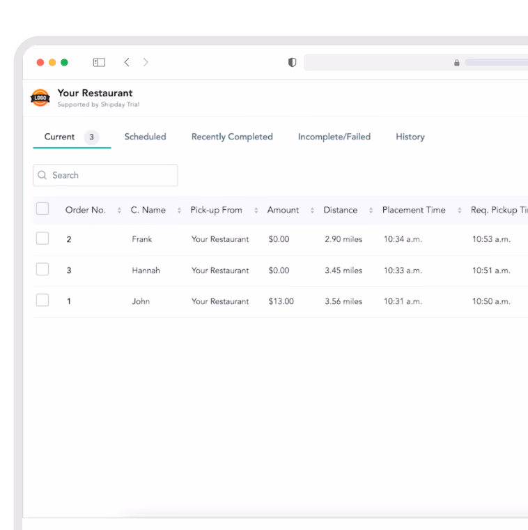 Shipday dispatch dashboard listing new orders